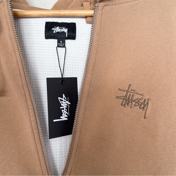 STUSSY Thermal Zip Hoodie in brown size Small - Picture 3 of 6